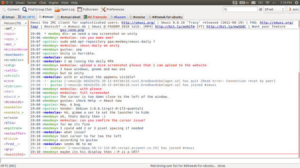 Screenshot of Smuxi on Ubuntu