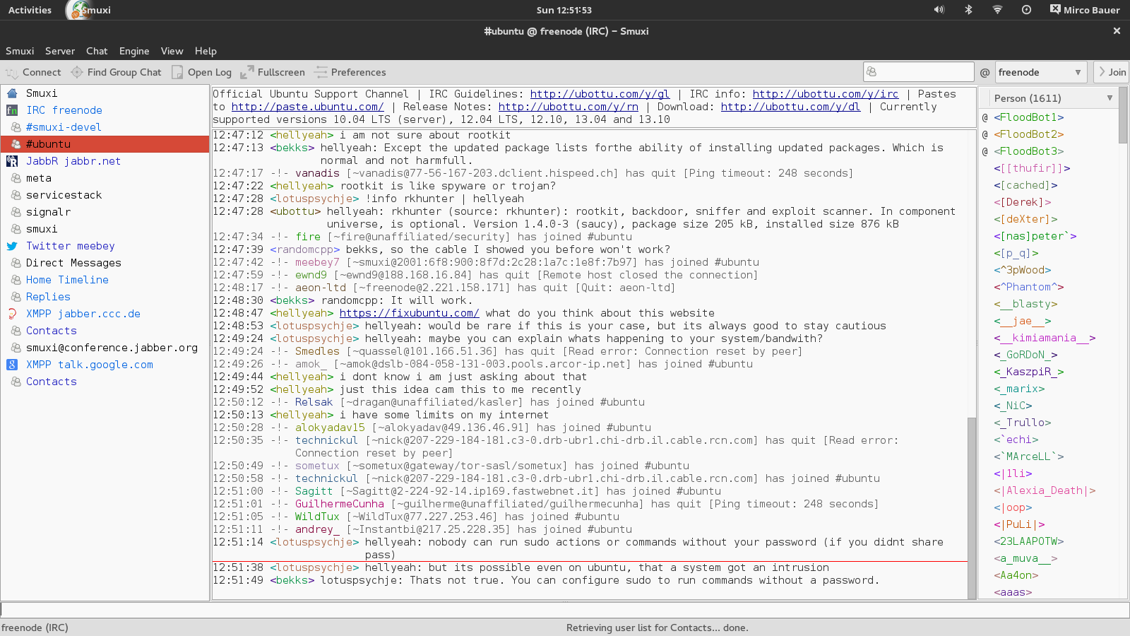 Screenshot of Smuxi on GNOME3
